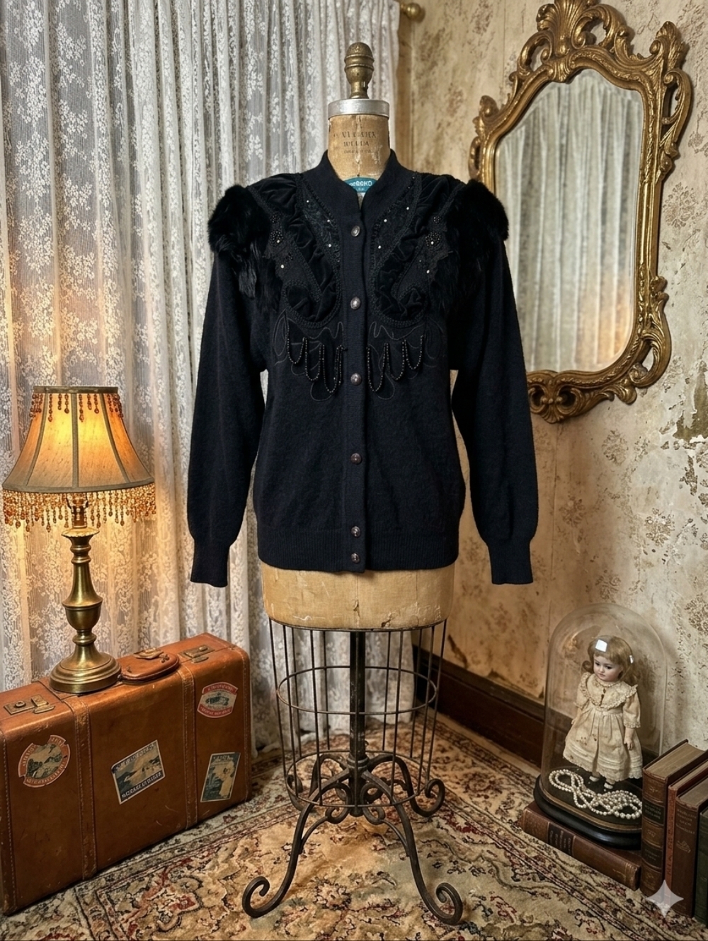 Vintage Madame Angelo Rabbit Hair & Lambswool Embellished Sweater | Large